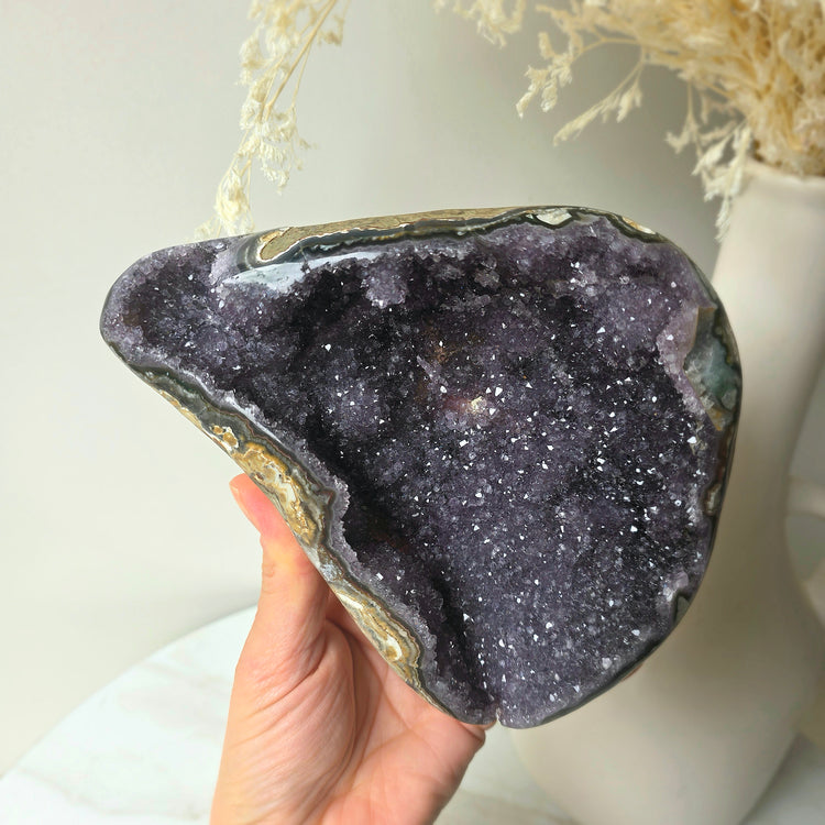 Amethyst Crystal Geode Cluster on Stand High Quality Brazil