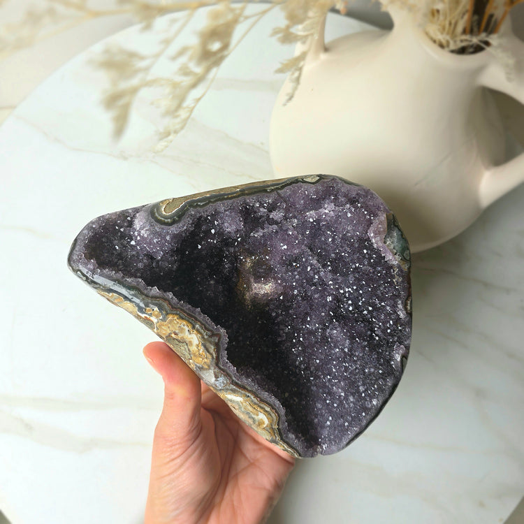Amethyst Crystal Geode Cluster on Stand High Quality Brazil