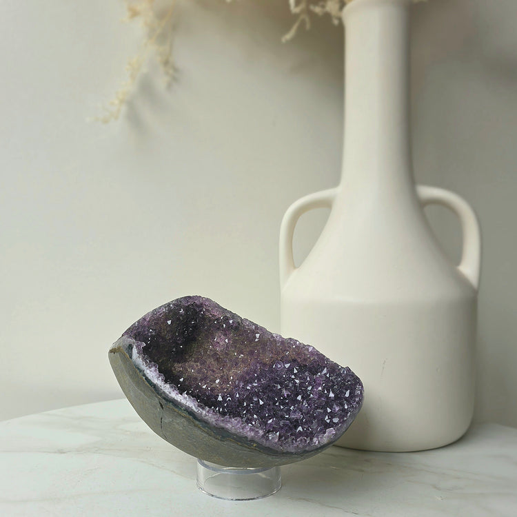 Amethyst Crystal Geode Cluster on Stand High Quality Brazil