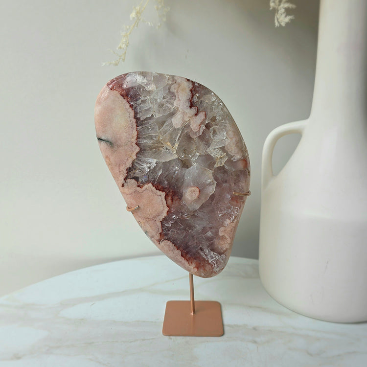 Pink Amethyst Crystal Slab Slice High Quality on Stand Brazil
