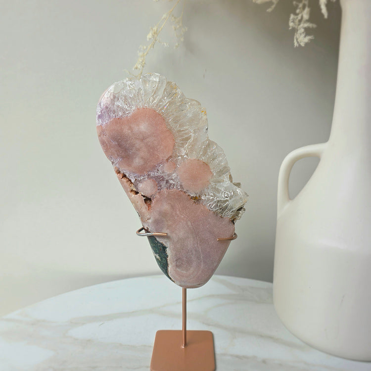 Pink Amethyst Crystal Slab Slice High Quality on Stand Brazil