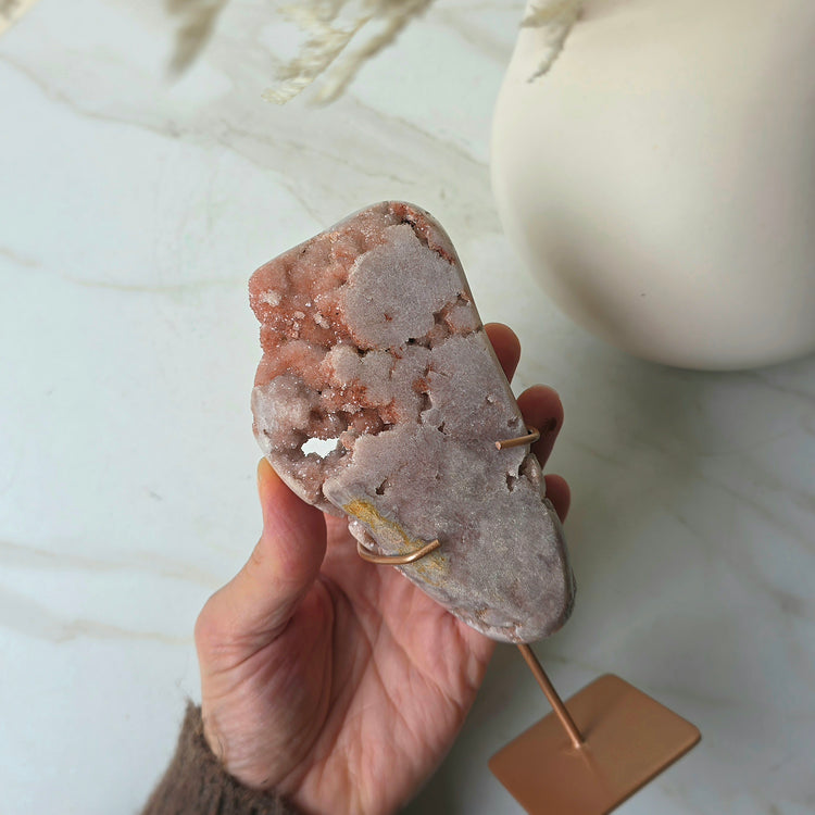 Pink Amethyst Crystal Slab Slice High Quality on Stand Brazil