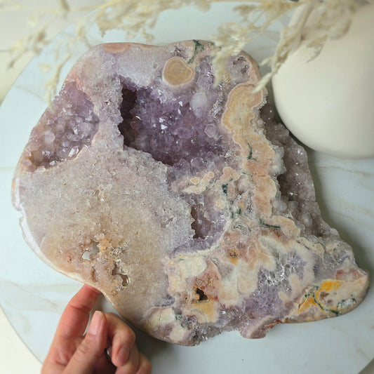 Lilac Pink Amethyst Crystal Slab Slice High Quality on Stand Brazil