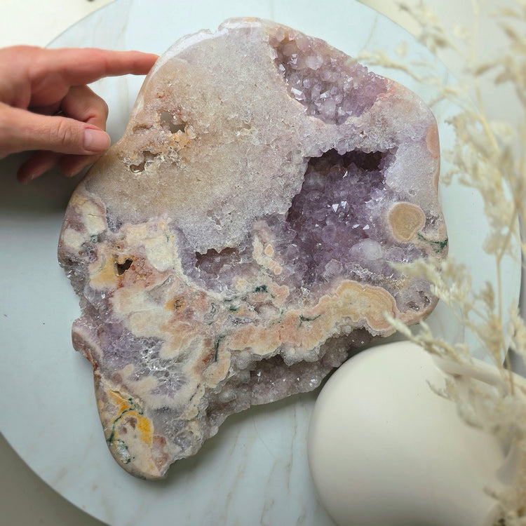 Lilac Pink Amethyst Crystal Slab Slice High Quality on Stand Brazil