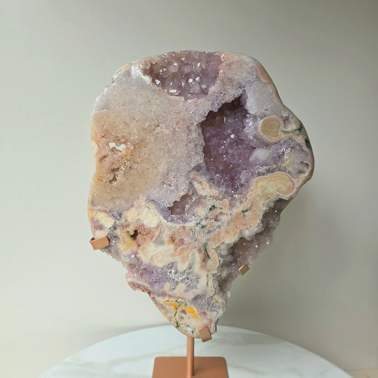 Lilac Pink Amethyst Crystal Slab Slice High Quality on Stand Brazil