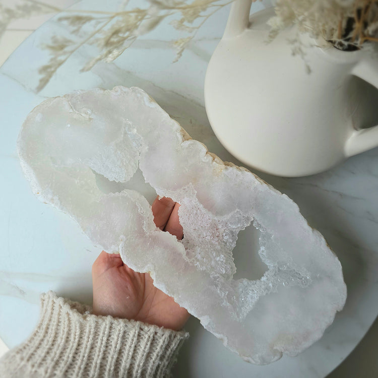White Agate Crystal Portal with Cluster Druzy Brazil High Quality Statement