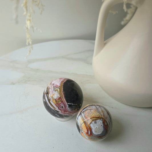 Lace Agate Cryatal Sphere Mexico on Stand