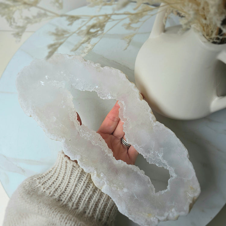 White Agate Crystal Portal with Cluster Druzy Brazil High Quality Statement