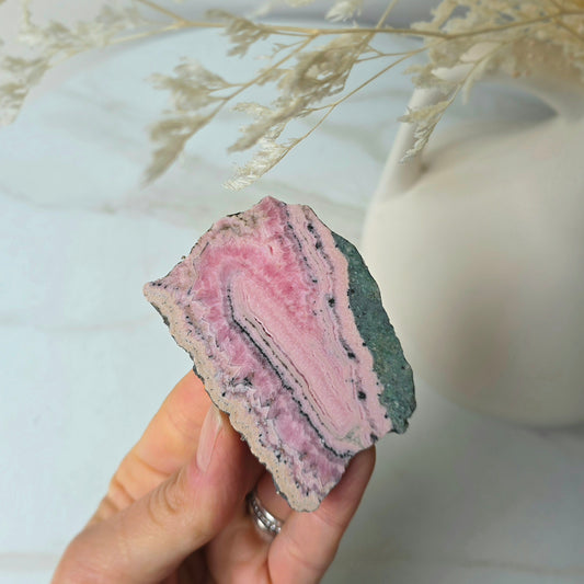 Rhodonite Crystal Slice on Stand High Quality