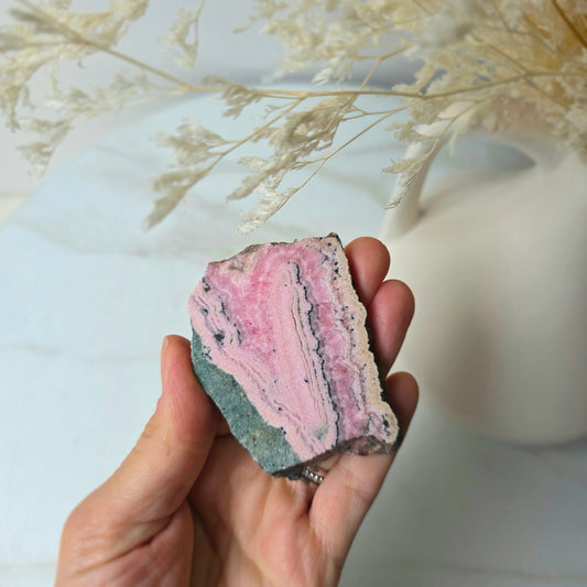 Rhodonite Crystal Slice on Stand High Quality