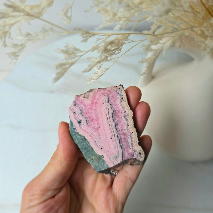 Rhodonite Crystal Slice on Stand High Quality