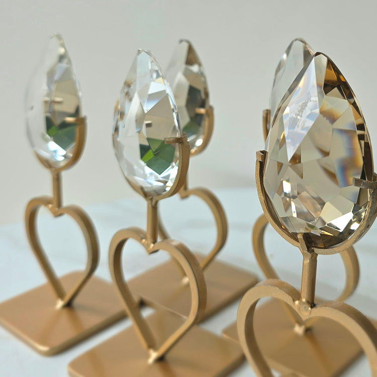 Smokey Quartz Crystal and Clear Quartz Crystal Faceted Carving on Heart Stand High Quality Brazil
