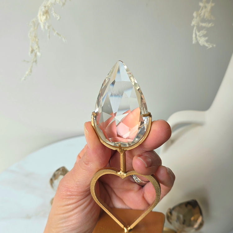 Smokey Quartz Crystal and Clear Quartz Crystal Faceted Carving on Heart Stand High Quality Brazil