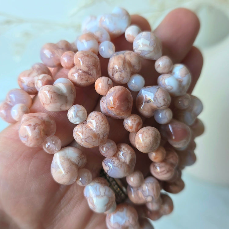 Flower Agate Crystal Heart Bead Bracelet High Quality