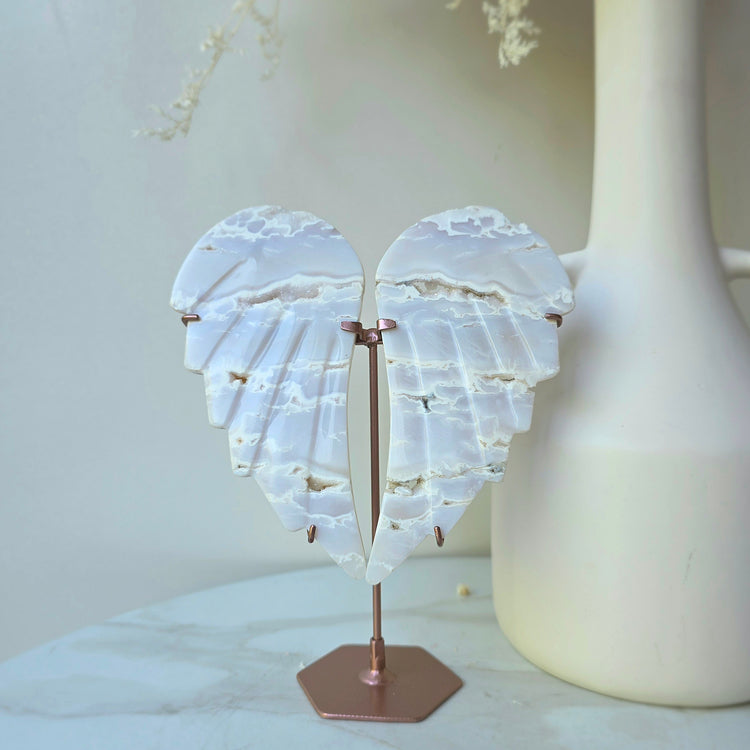 White Plume Agate Crystal Angel Wings High Quality Indonesia