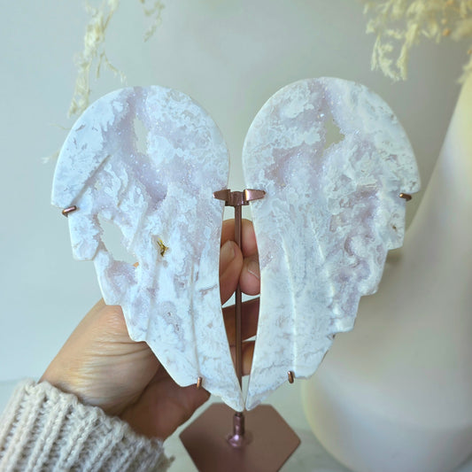 White Plume Agate Crystal Angel Wings High Quality Indonesia