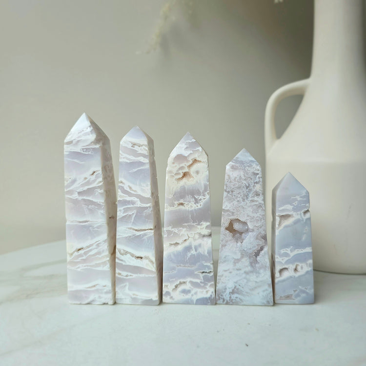 White Plume Agate Crystal Tower Point Obelisk High Quality Indonesia