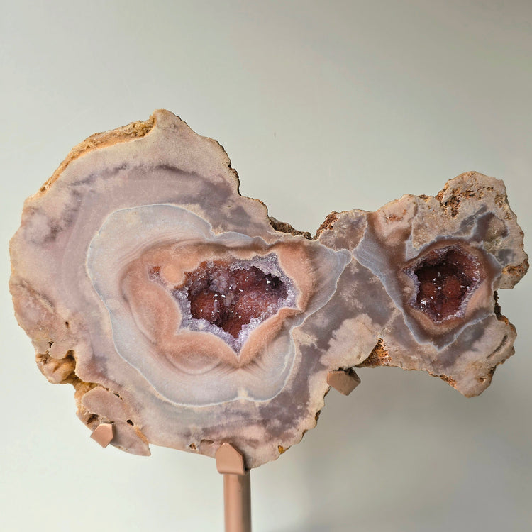 Pink Amethyst Crystal with Druzy Cluster Slab Slice High Quality on Stand Brazil Statement Piece 1