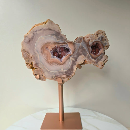 Pink Amethyst Crystal with Druzy Cluster Slab Slice High Quality on Stand Brazil Statement Piece 1