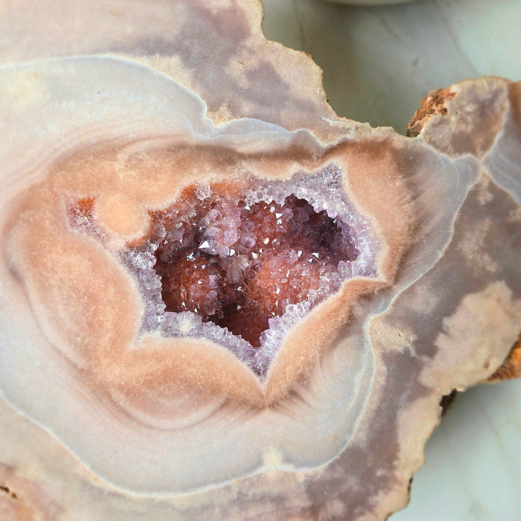 Pink Amethyst Crystal with Druzy Cluster Slab Slice High Quality on Stand Brazil Statement Piece 1
