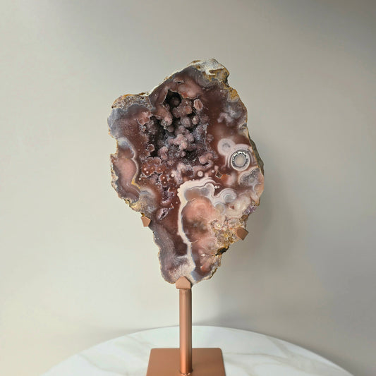 Pink Amethyst Crystal with Druzy Cluster Slab Slice High Quality on Stand Brazil Statement Piece 2