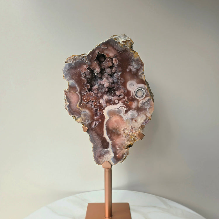 Pink Amethyst Crystal with Druzy Cluster Slab Slice High Quality on Stand Brazil Statement Piece 2