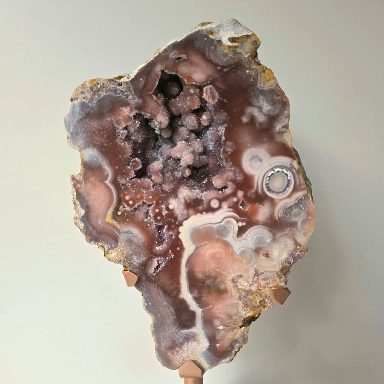 Pink Amethyst Crystal with Druzy Cluster Slab Slice High Quality on Stand Brazil Statement Piece 2