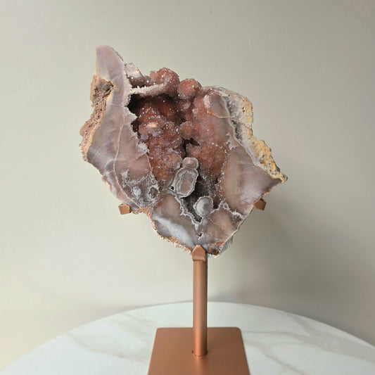 Pink Amethyst Crystal with Druzy Cluster Slab Slice High Quality on Stand Brazil Statement Piece 3
