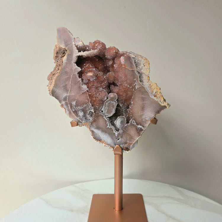 Pink Amethyst Crystal with Druzy Cluster Slab Slice High Quality on Stand Brazil Statement Piece 3