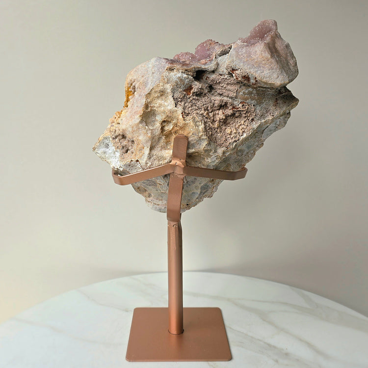 Pink Amethyst Crystal with Druzy Cluster Slab Slice High Quality on Stand Brazil Statement Piece 3