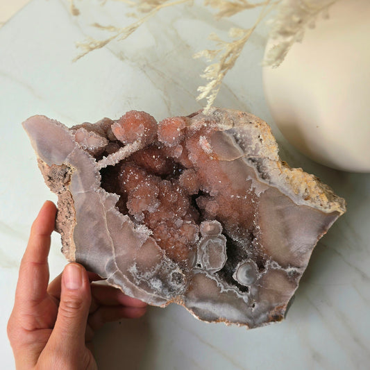 Pink Amethyst Crystal with Druzy Cluster Slab Slice High Quality on Stand Brazil Statement Piece 3