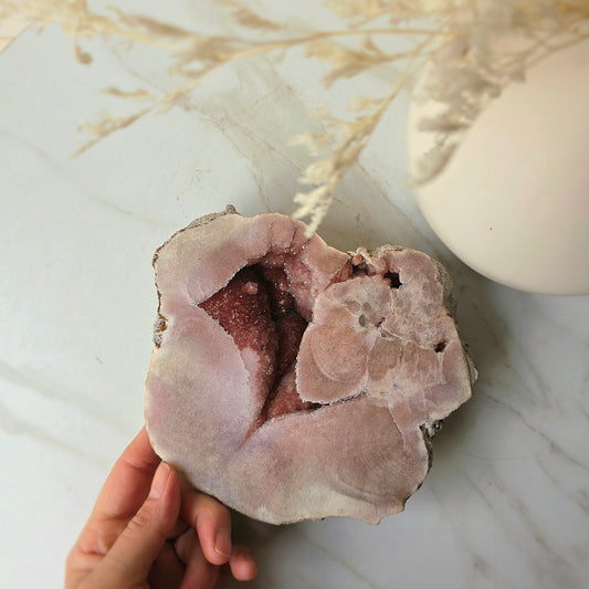 Pink Amethyst Crystal with Druzy Cluster Slab Slice High Quality on Stand Brazil Statement Piece 4