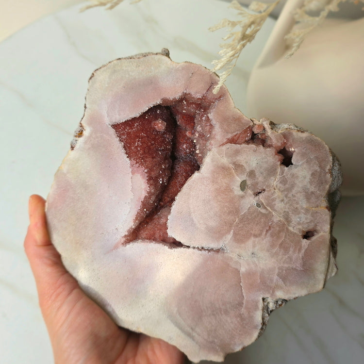 Pink Amethyst Crystal with Druzy Cluster Slab Slice High Quality on Stand Brazil Statement Piece 4