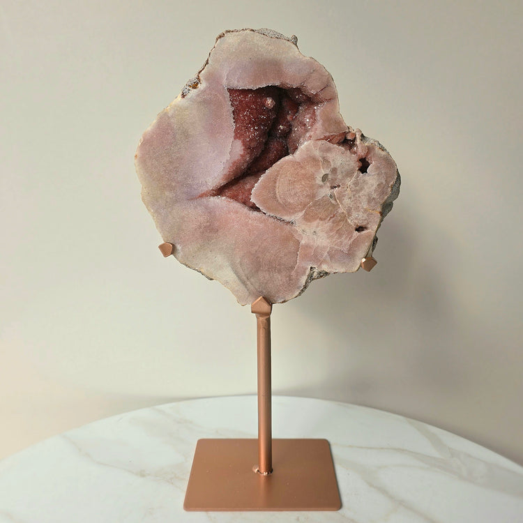 Pink Amethyst Crystal with Druzy Cluster Slab Slice High Quality on Stand Brazil Statement Piece 4