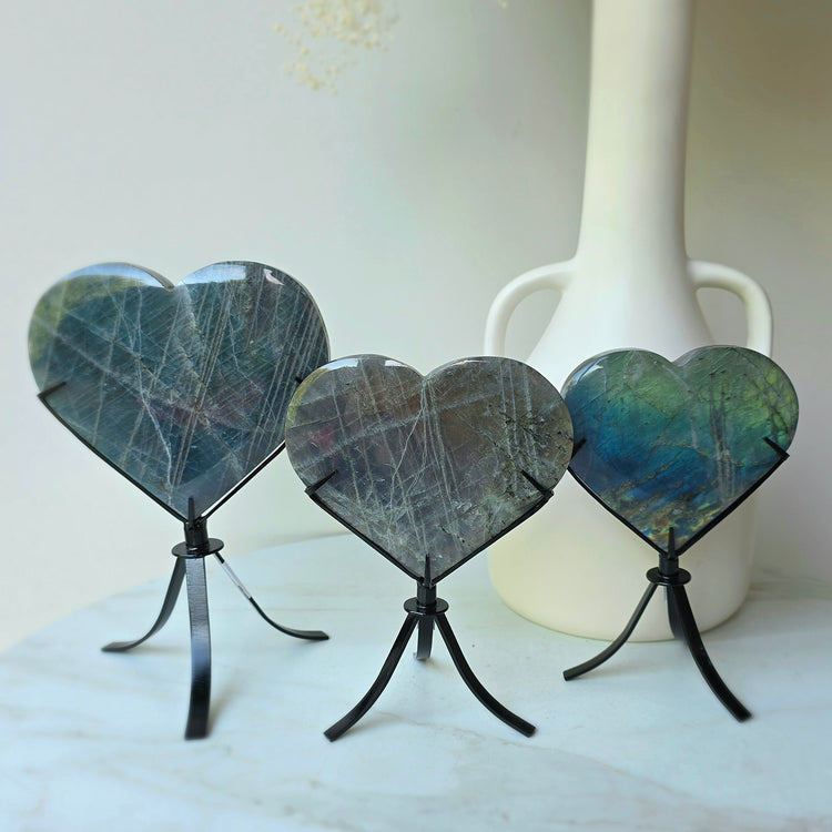 Labradorite Crystal Heart on Stand Madagascar