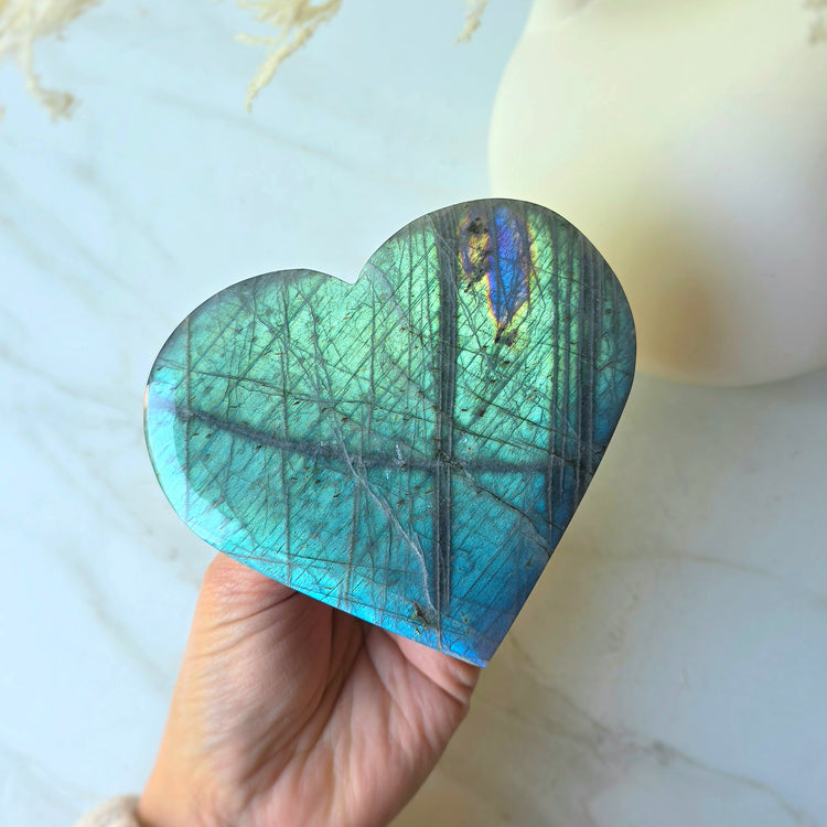 Labradorite Crystal Heart on Stand Madagascar