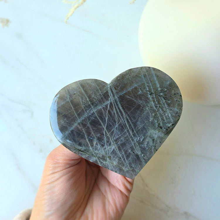 Labradorite Crystal Heart on Stand Madagascar