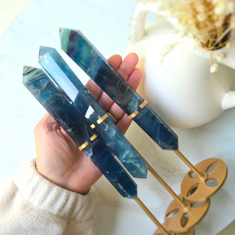 Blue Fluorite Crystal Wand on Stand China