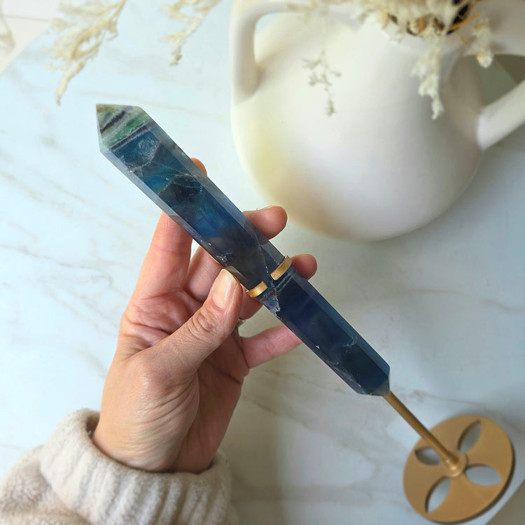 Blue Fluorite Crystal Wand on Stand China
