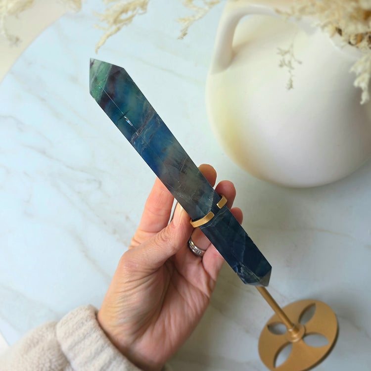 Blue Fluorite Crystal Wand on Stand China