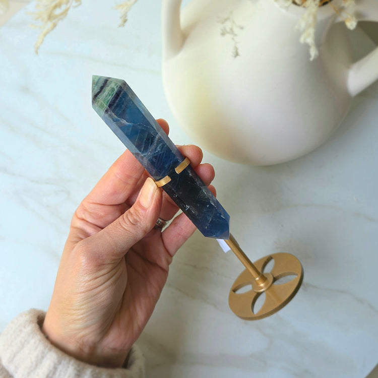Blue Fluorite Crystal Wand on Stand China