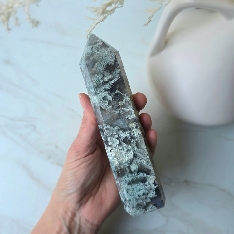Green Moss Agate Crystal Tower Point Obelisk High Quality Brazil