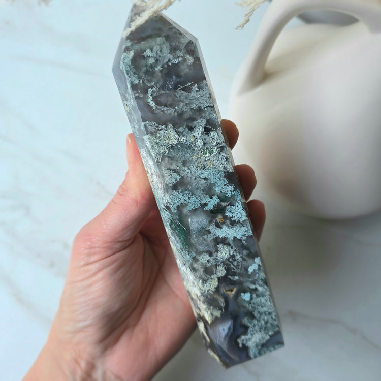 Green Moss Agate Crystal Tower Point Obelisk High Quality Brazil