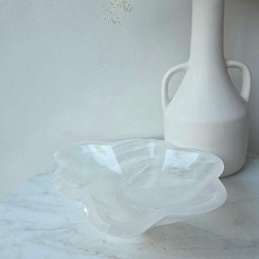 Calcite Crystal Scalloped Decor Bowl Polished High Quality Mexico