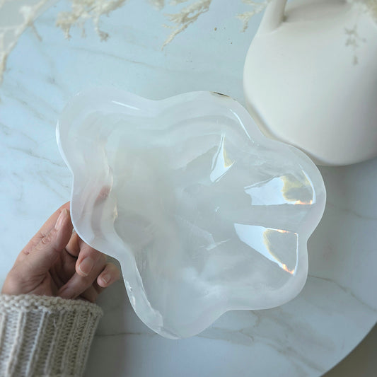 Calcite Crystal Scalloped Decor Bowl Polished High Quality Mexico