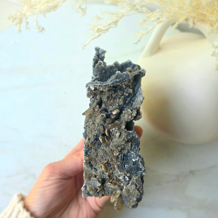Siderite Crystal on Black Chalcedony Crystal Cluster China
