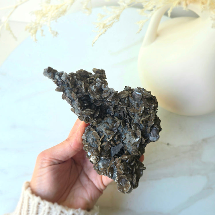 Siderite Crystal on Black Chalcedony Crystal Cluster China