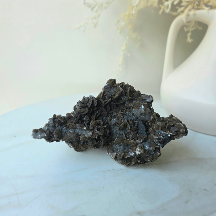 Siderite Crystal on Black Chalcedony Crystal Cluster China