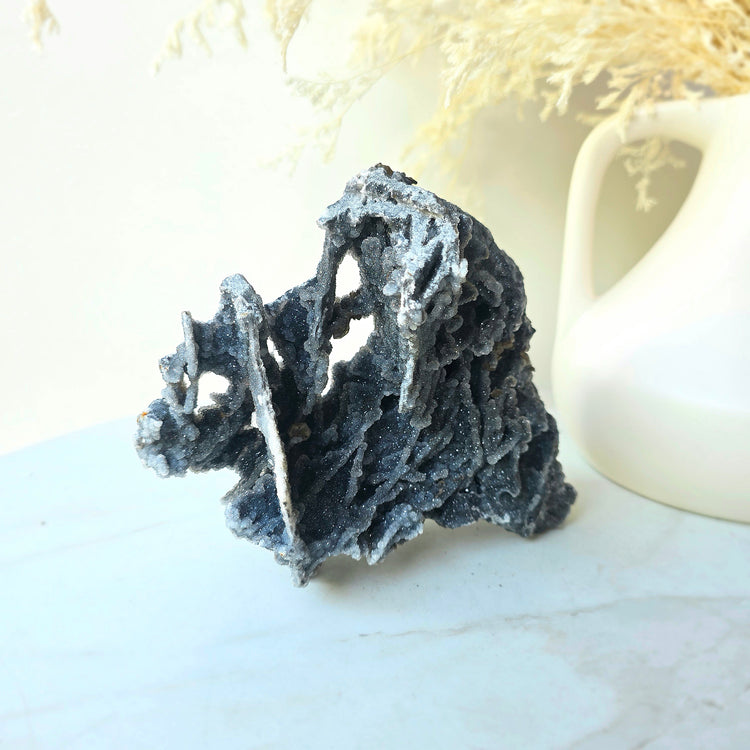 Siderite Crystal on Black Chalcedony Crystal Cluster China