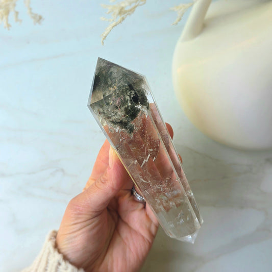 Lodolite Garden Quartz Crystal in Quartz Crystal Vogel on Stand